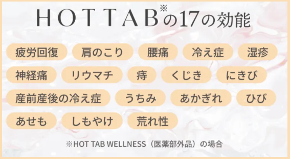 ホットタブの効能が書かれている公式サイトの画像